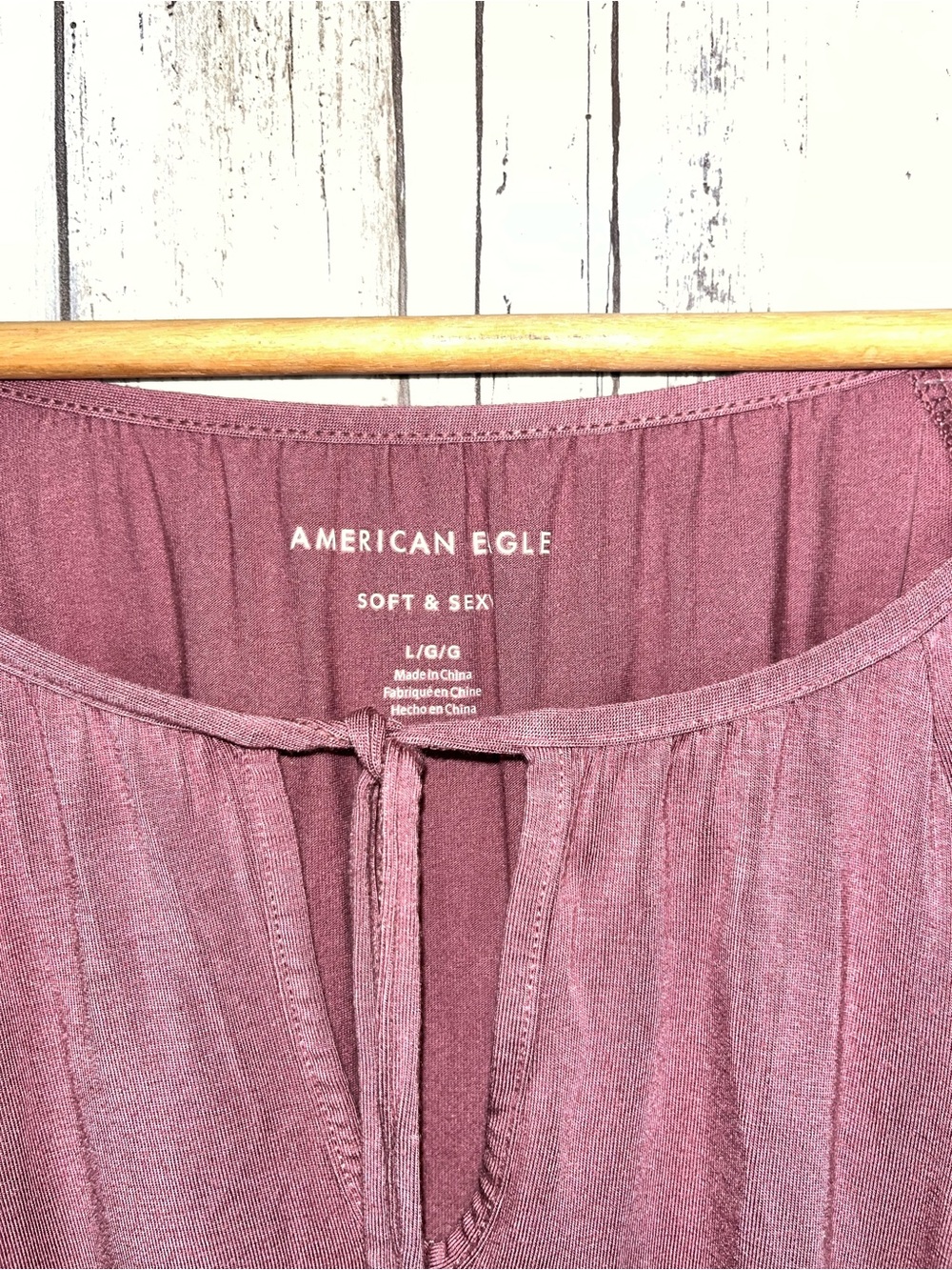 NWT American Eagle Soft & Sexy Smocked Waist Blouse Large Mauve Pink Long Sleeve - Picture 4 of 5